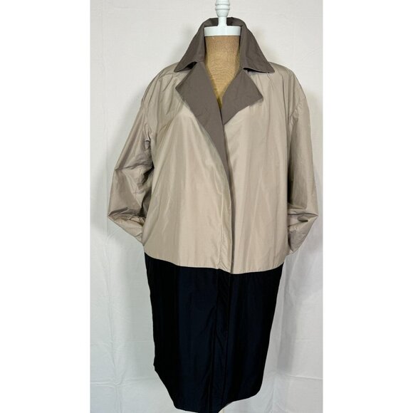 MAX MARA Grey Beige Nylon Rain Trench Coat Reversible Long Jacket Pockets Sz 6 - Picture 7 of 16